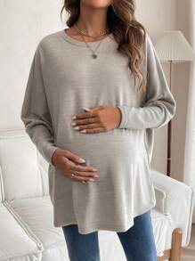 SHEIN Maternity Batwing Sleeve T-shirt - Khaki - View 3