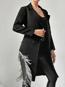 EURMUSE Turn-down Collar Double-breasted Blazer Jacket - Black - View 3