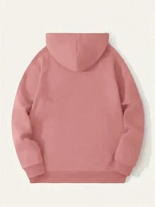 Manfinity EMRG 男士卡通熊和字母印花束口連帽衛衣 - 粉色 - 查看 2