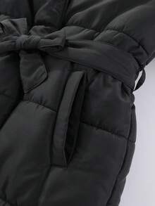 SHEIN 小女孩秋冬中長保暖外套休閒收腰套裝設計新款到貨 - 黑色 - 查看 6