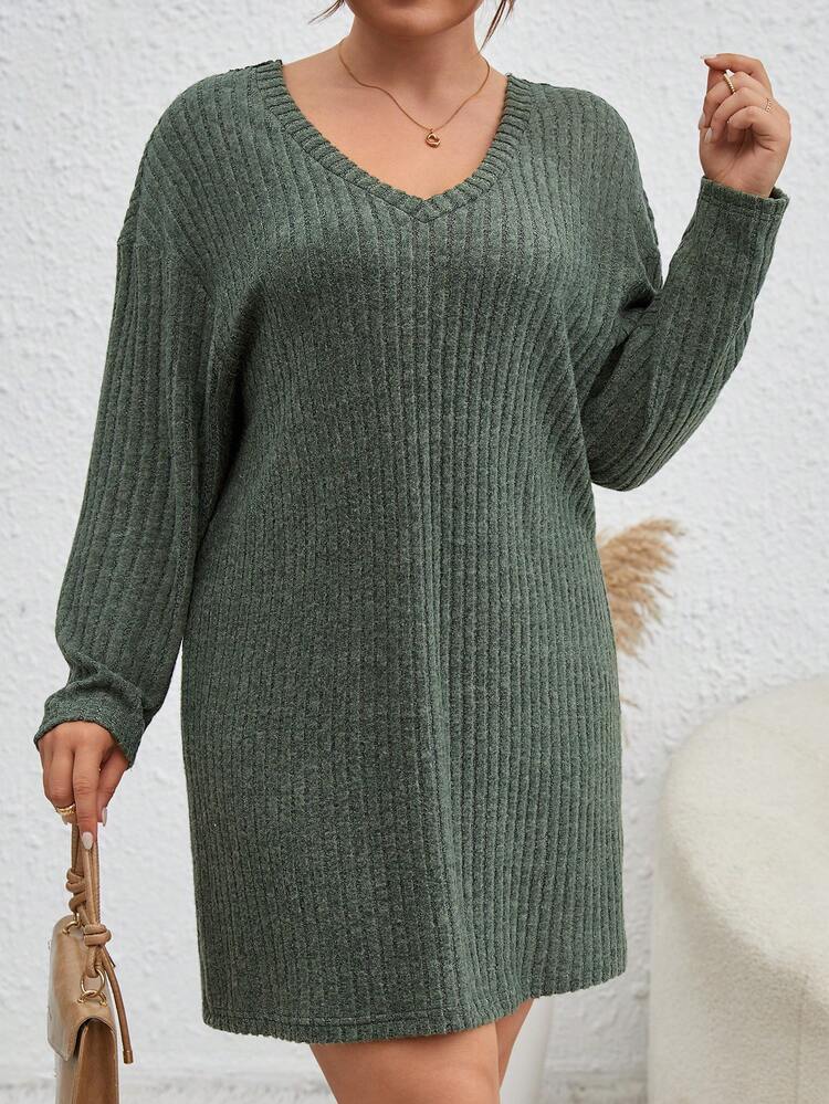 Plus Size Back Embroidery Patchwork Hollow Cut Out Drop Shoulder Dress Fall Cloth For Women