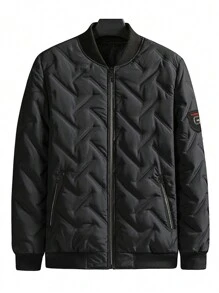 Manfinity Homme Abrigo acolchado bomberoperforado holgado para hombre con cierre de cremallera, abrigo de invierno acolchado casual negro para salir, regalo para amigos, esposo, novio