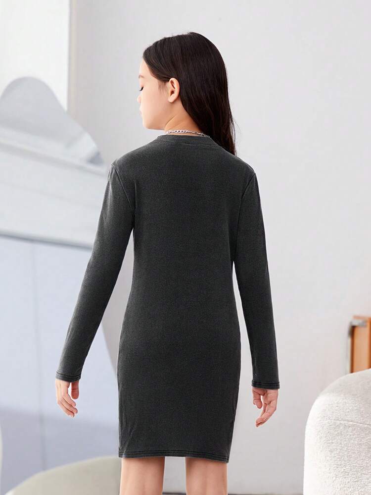 Tween Girl Mock Neck Ribbed Knit Tee Dress