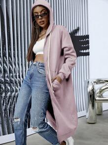 SHEIN Essnce Của phụ nữ Dây rút Dài Áo nỉ - Hồng - Xem 5