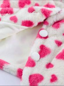 SHEIN 女小童愛心圖案絨毛外套 - 白色 - 查看 4
