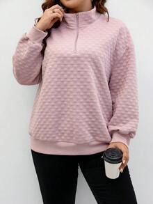 Celure Kích thước lớn Màu hồng Tay áo dài Dây kéo Thiết kế Áo nỉ - Hồng - Xem 3