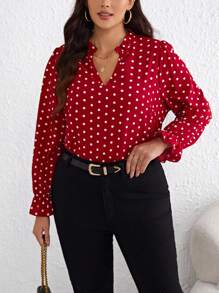 SHEIN Clasi 隨機波點大碼襯衫 - 紅色 - 查看 1