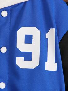 SHEIN Young Boy Letter Graphic Colorblock Drop Shoulder Hooded Jacket & Sweatpants Without Tee - Blue - View 3