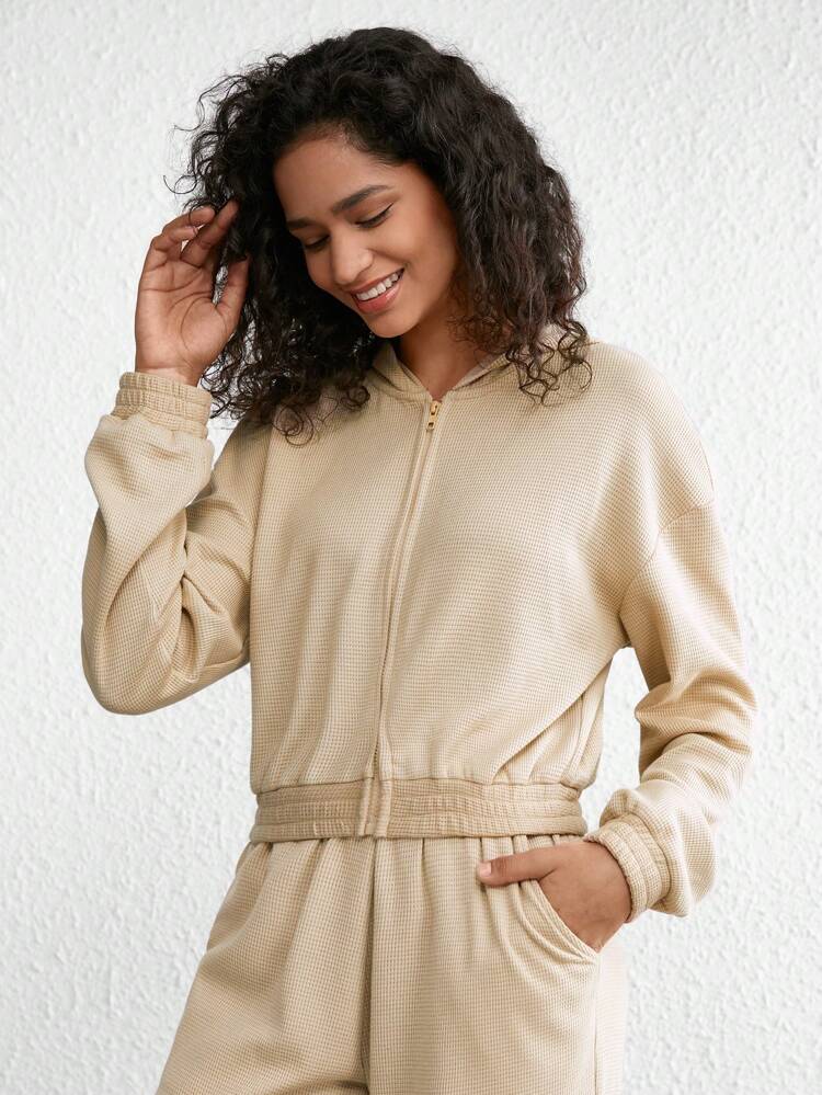 Leisure Zip Up Drop Shoulder Hooded Lounge Hoodie