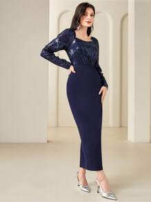 Modelyn Kim sa Vá lại Thanh lịch Đầm - Màu xanh hải quân - Xem 4