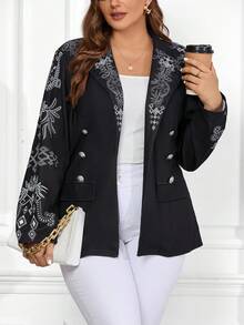SHEIN Clasi Kích thước lớn In Hình học DOUBLE-BREASTED Áo vest - màu đen - Xem 4