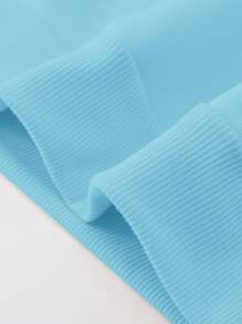 Manfinity Homme Loose-Fit Men's Floral & Slogan Printed Pocket Drawstring Hoodie, For Fall, Long Sleeve Top - Baby Blue - View 4