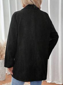 SHEIN LUNE Plus Lapel Neck Double Button Corduroy Blazer - Black - View 2