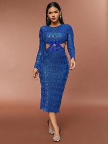 D&M Sexy Backless Criss-Cross Strap Pleated Sequin Slit Party Dress - Royal Blue - View 5