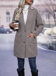 SHEIN Clasi Plaid Print Drop Shoulder Overcoat - Multicolor - View 5