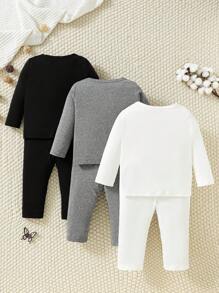 SHEIN 女嬰3入組蝴蝶圖案T恤&3入組長褲 - 彩色 - 查看 2