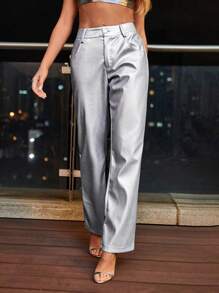 Aveloria High Waist Straight Leg Pants - Silver - View 4