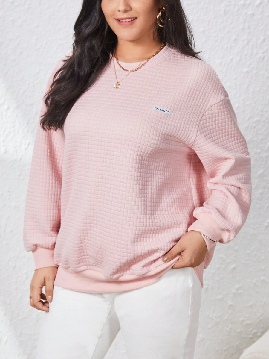 SHEIN Essnce Hơn Thư được vá Thả vai Áo nỉ - Hồng - Xem 1