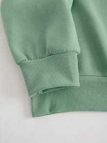 SHEIN Essnce 太阳和月亮印花圆领保暖衬里运动衫 - 薄荷綠 - 查看 4