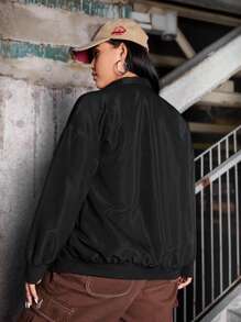 SHEIN EZwear Plus Slant Pocket Drop Shoulder Jacket - Black - View 2