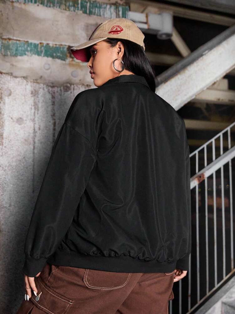 Plus Slant Pocket Drop Shoulder Jacket