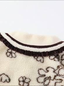 SHEIN Young Girl Contrast Binding Statement Collar Teddy Coat - Apricot - View 4