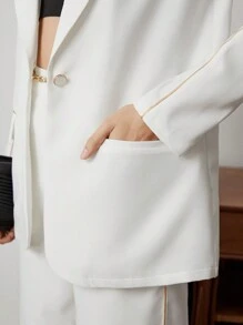 BizChic 女式無領西裝外套,帶有不對稱的翻領 - 白色 - 查看 6