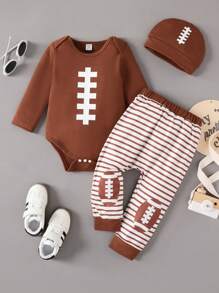Baby Boy Graphic Print Bodysuit & Striped Sweatpants & Hat
