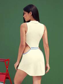 VARSITIE 女士性感時尚鑽空連衣裙，女式網球服裝 - 黃色 - 查看 2