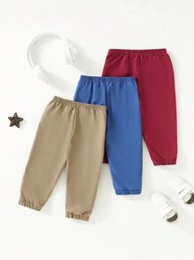 男嬰3入組字母補丁細節衛褲 - 紅色 - 查看 2