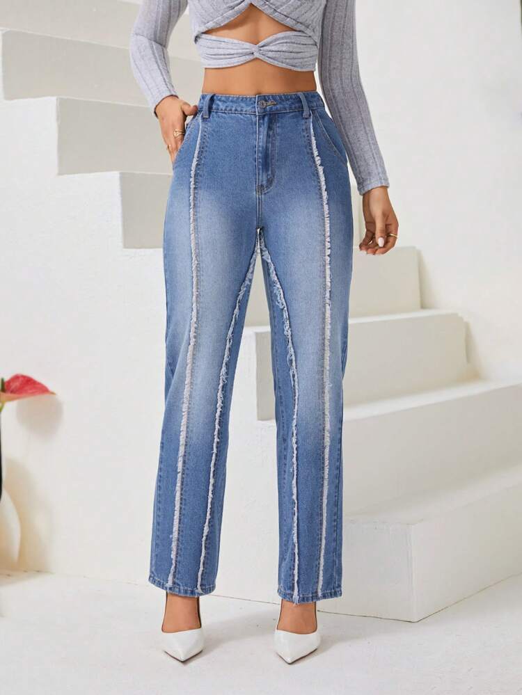 Raw Trim Straight Leg Jeans