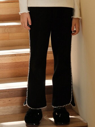 Pantalones Acampanados Para Niña Con Detalles De Cuentas