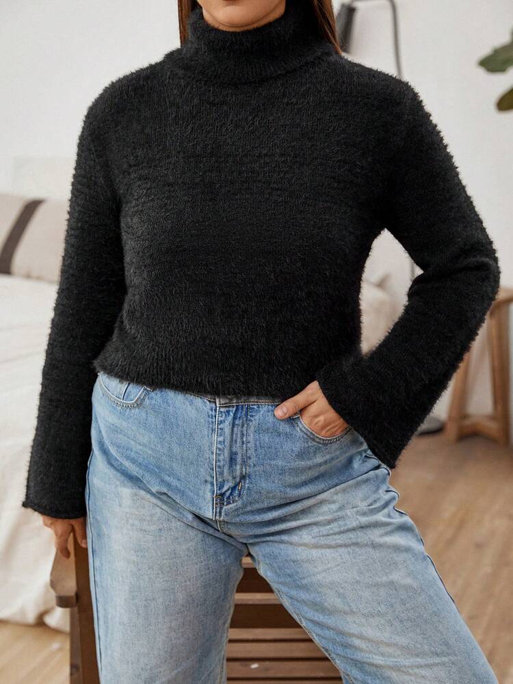 Plus Turtleneck Fluffy Knit Sweater Knit Pullover Fall Winter Sweater