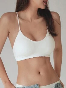 DAZY Solid Wireless Criss Cross Back Bra - White - View 1
