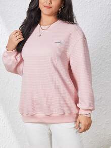 SHEIN Essnce Hơn Thư được vá Thả vai Áo nỉ - Hồng - Xem 4