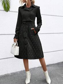 SHEIN Essnce 1pc Double Breasted Crop Trench Coat - Black - View 1