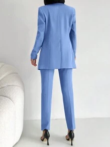 RueChic Double Breasted Blazer & Pants - Baby Blue - View 2