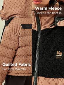 In My Nature 拼色字母图案拼色连帽棉服大衣 - 卡其色 - 查看 3