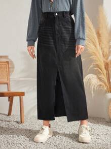 SHEIN LUNE Gonna in denim vita alta a fessura alta