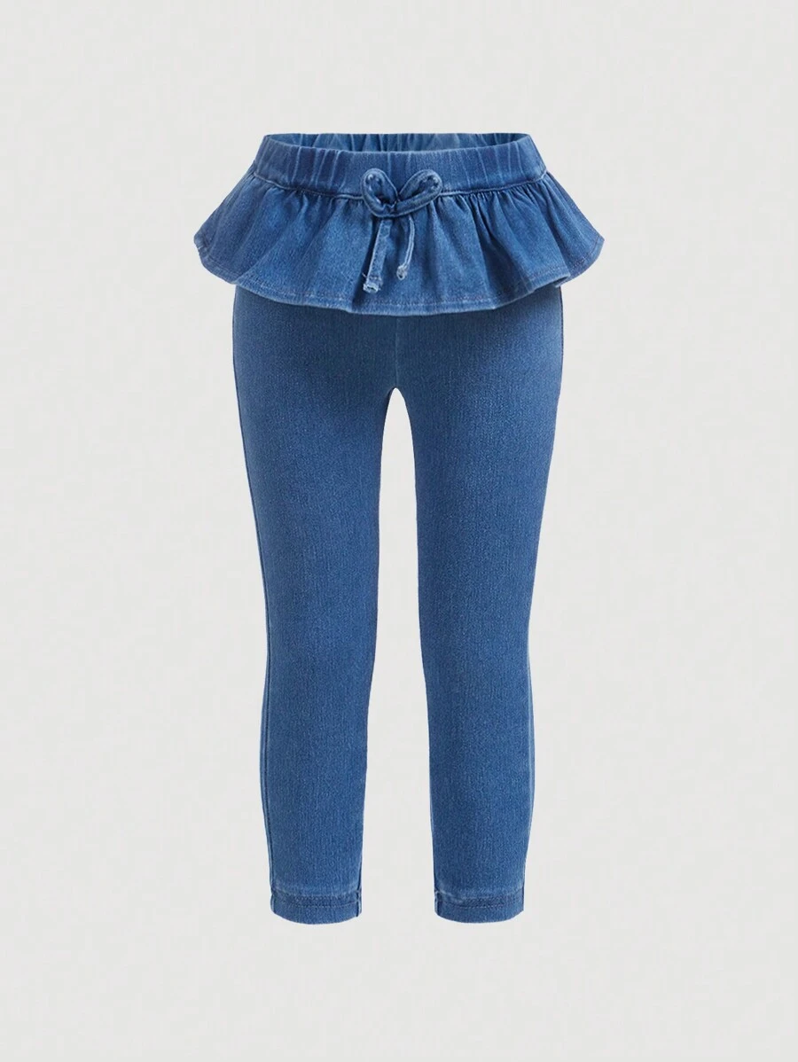 SHEIN Little Girls' Casual Skinny Midrise Denim Pants With Ruffle