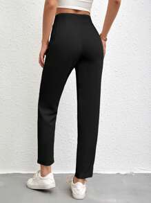 EURMUSE Solid High Waist Long Pants - Black - View 2