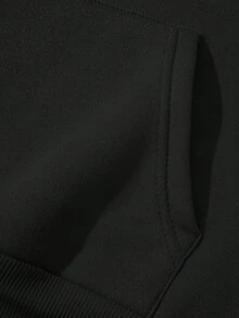 SHEIN EZwear Mushroom & Letter Print Drop Shoulder Hoodie With Drawstring - Black - View 7