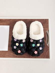 女士休閒拖鞋,時尚外穿,厚底防滑,冬季保暖 - 黑色 - 查看 3