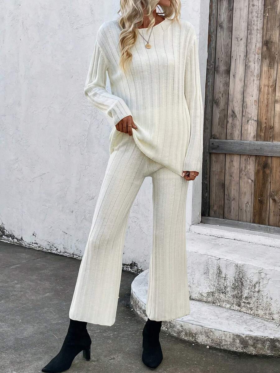 SHEIN LUNE Thả vai Áo len & Quần dệt kim - Màu be - Xem 1