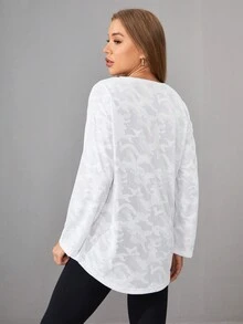 SHEIN Daily&Casual 女士迷彩分割式運動t恤 - 白色 - 查看 3