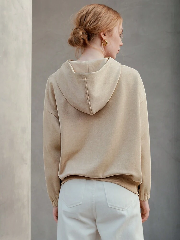Half Zip Drop Shoulder Hoodie Pullover Fall Sweatshirt