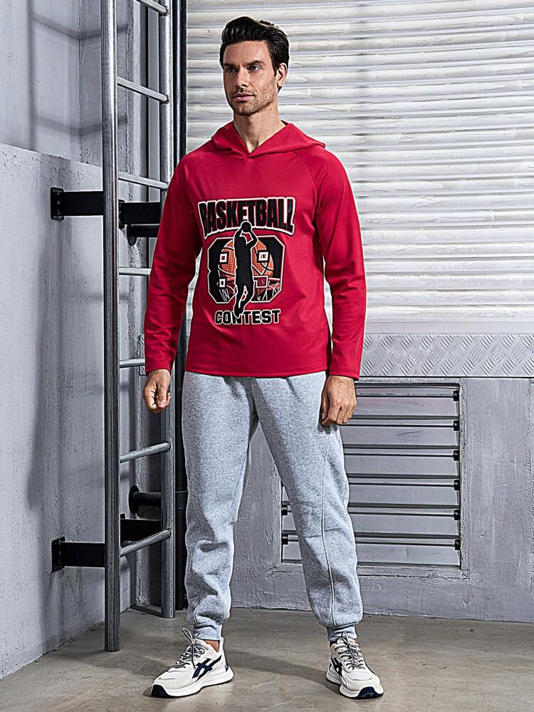 Men Letter & Figure Graphic Raglan Sleeve Sports Sweatshirt Men Sweatshirt