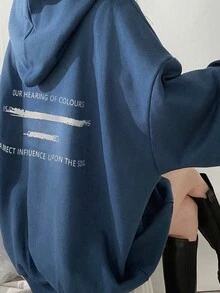 字母印花秋冬季節的連帽衫外套,大版型,大落肩的女式運動衣