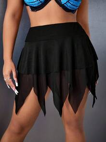 SHEIN Swim Curve Plus Size Asymmetrical Hem Cover-up Skirt - Black - View 3