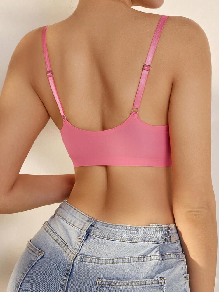 Women's Seamless Plain Knitted Fabric Backless Push Up Bra Casual Comfy High Stretch Bralette